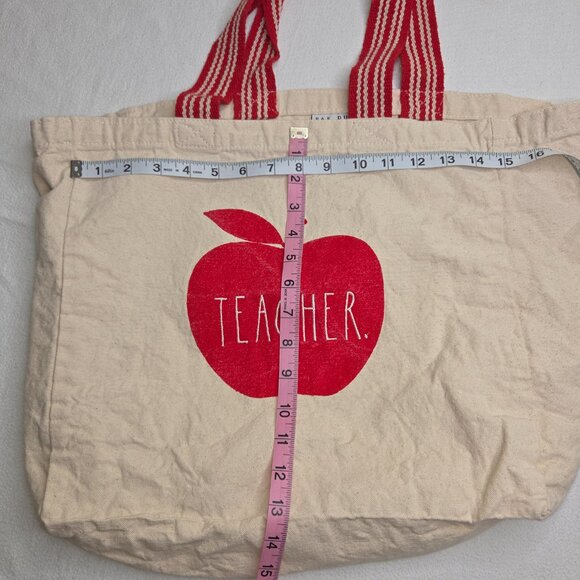 Rae Dunn Large Beige Canvas Teacher Tote Bag Red Apple Reuseable - Picture 5 of 8